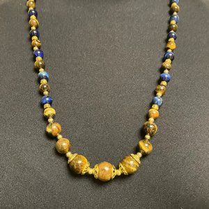 Tiger Eye Necklace Graduated Beads and Tibetan Spacers 25 inches long NEW